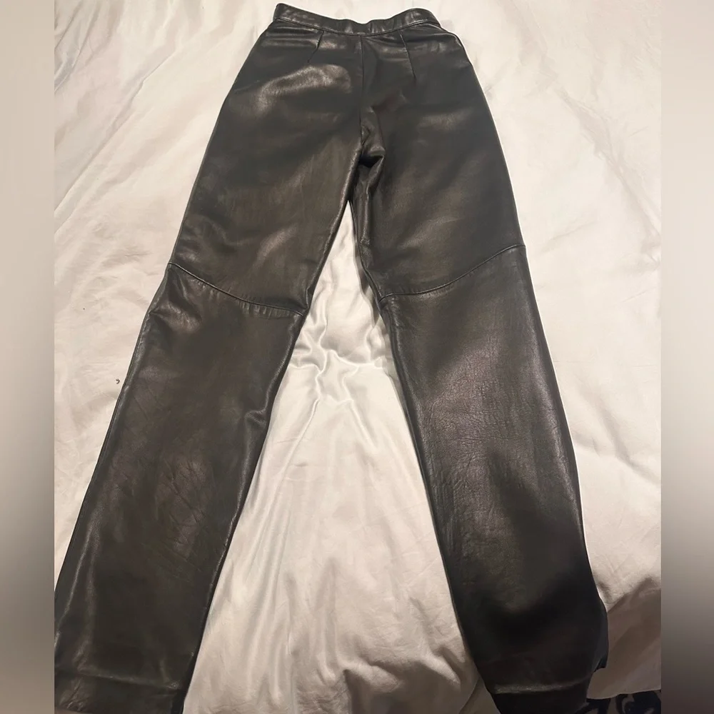 Valerie Steven’s Lambskin New Zealand leather straight leg high waisted pants